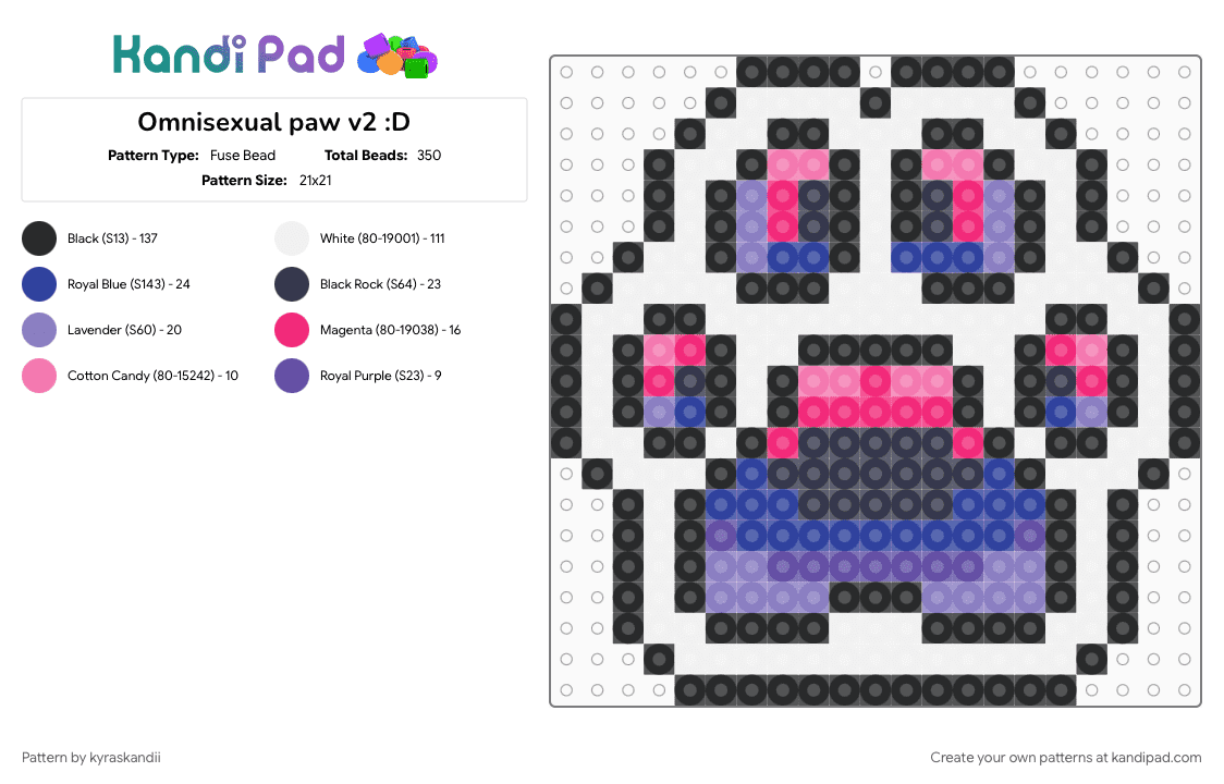Omnisexual paw v2 :D - Fuse Bead Pattern by kyraskandii on Kandi Pad - lgbt, lgbtq, omnisexual, omnisexual flag, omnisexual pride, paw, paw print, pink, pride, purple