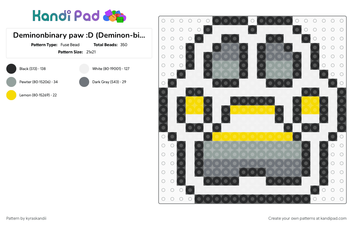 Deminonbinary paw :D (Deminon-binary) - Fuse Bead Pattern by kyraskandii on Kandi Pad - 