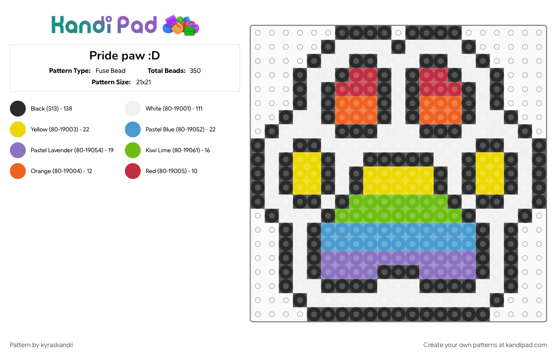 Pride/Rainbow paw :D - Fuse Bead Pattern by kyraskandii on Kandi Pad - blue, colorful, paw, paw print, pride, white, yellow