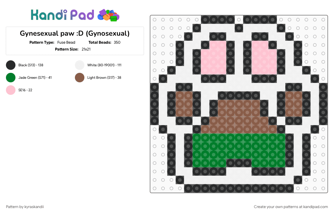 Gynesexual paw :D (Gynosexual) - Fuse Bead Pattern by kyraskandii on Kandi Pad - 