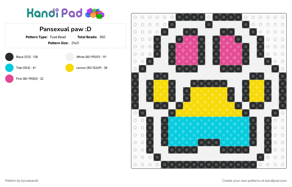 Pansexual paw :D - Fuse Bead Pattern by kyraskandii on Kandi Pad - cmyk, lgbt, lgbtq, light blue, pansexual, paw, paw print, pride, stripes, white, yellow