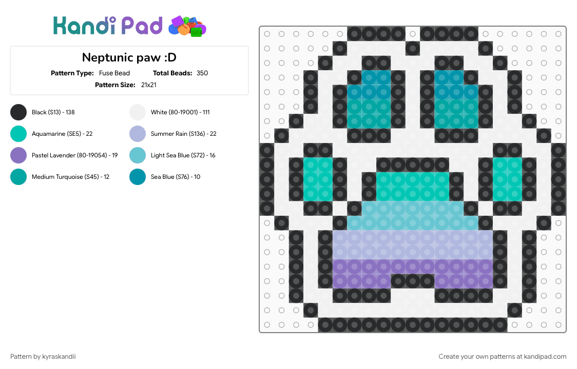 Neptunic paw :D - Fuse Bead Pattern by kyraskandii on Kandi Pad - lgbt, lgbtq, neptunic, neptunic pride, paw, paw print, pride, pride flag, teal, white