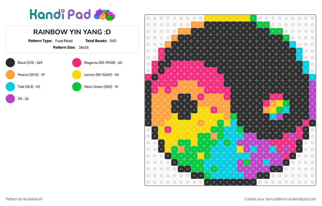 RAINBOW YIN YANG :D - Fuse Bead Pattern by kyraskandii on Kandi Pad - 