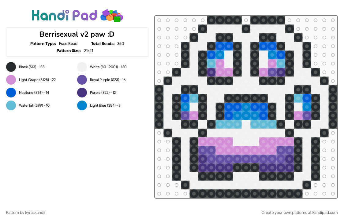 Berrisexual v2 paw :D - Fuse Bead Pattern by kyraskandii on Kandi Pad - berrisexual, berrisexual flag, berrisexual pride, blue, paw, paw print, pink, pride, purple, white
