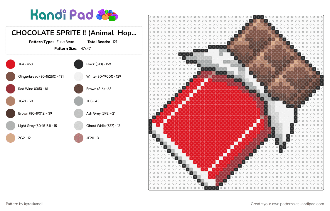 CHOCOLATE SPRITE !! (Animal  Hopsital) store item - Fuse Bead Pattern by kyraskandii on Kandi Pad - animal hospital, animal hospital anomaly, animal hospital anomoly, animal hospital chocolate, animal hospital chocolate bar, animal hospital roblox, chocolate, chocolate bar, red, tan