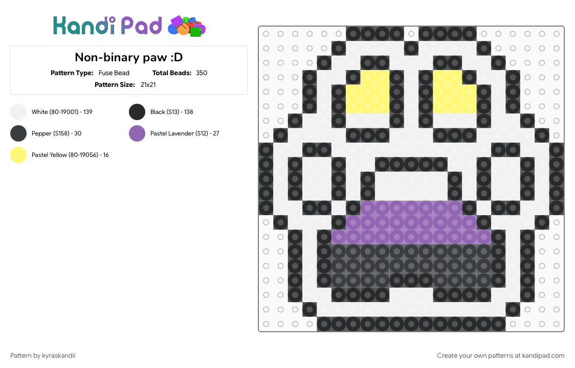 Non-binary paw :D - Fuse Bead Pattern by kyraskandii on Kandi Pad - non binary, nonbinary, nonbinary pride, paw, paw print, pink, pride, white, yellow