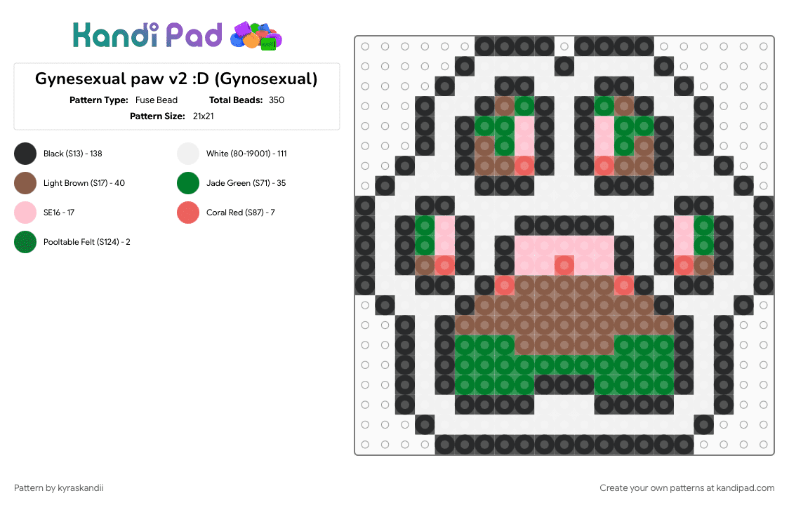 Gynesexual paw v2 :D (Gynosexual) - Fuse Bead Pattern by kyraskandii on Kandi Pad - 