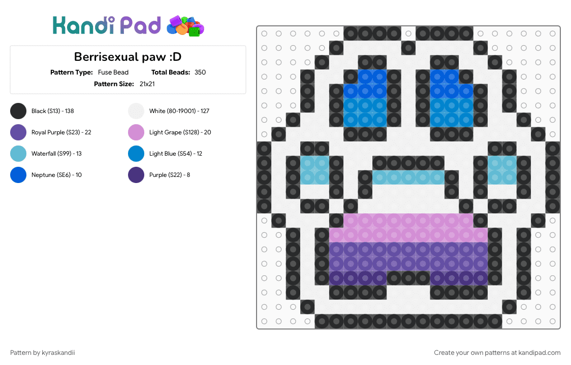 Berrisexual paw :D - Fuse Bead Pattern by kyraskandii on Kandi Pad - berrisexual, blue, paw, paw print, pink, pride, purple, white
