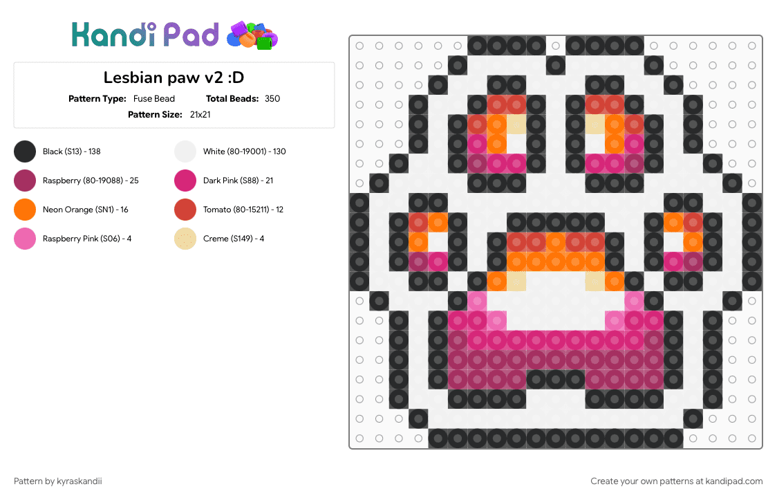 Lesbian paw v2 :D - Fuse Bead Pattern by kyraskandii on Kandi Pad - 