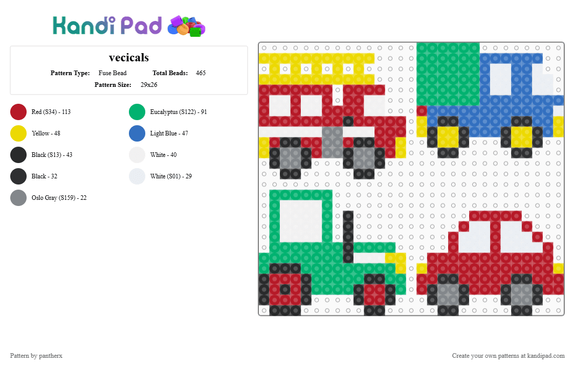 vecicals - Fuse Bead Pattern by pantherx on Kandi Pad - vehicles,firetruck,tractor,car,transport truck,green,red
