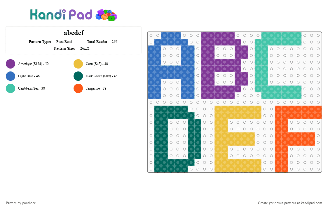 Abcdef Fuse Bead Pattern - Kandi Pad | Kandi Patterns, Fuse Bead ...