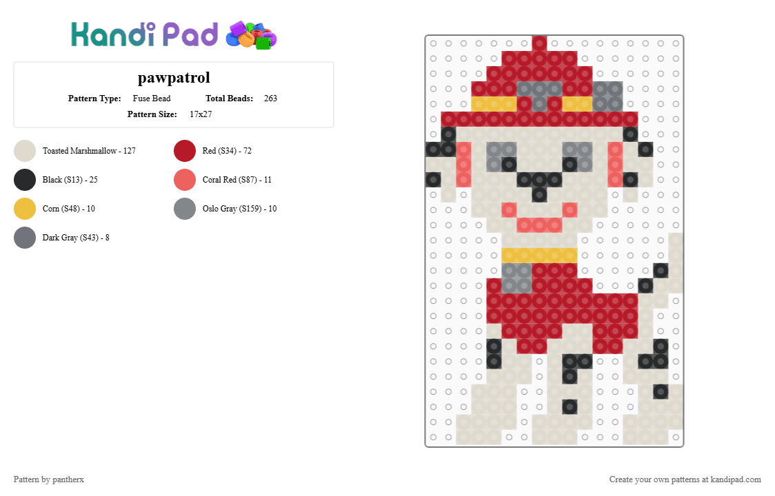 pawpatrol - Fuse Bead Pattern by pantherx on Kandi Pad - marshall,red,beige