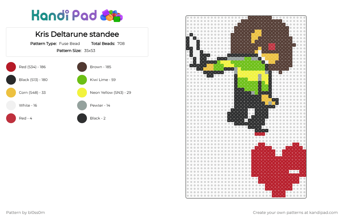 Kris Deltarune standee - Fuse Bead Pattern by bl0ss0m on Kandi Pad - brown,red,deltarune,standee,kris dreemurr,kris