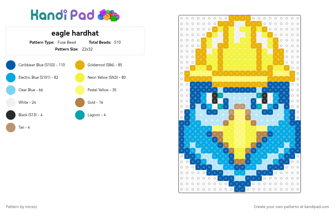 eagle hardhat - Fuse Bead Pattern by micszz on Kandi Pad - orange,yellow,blue,light blue