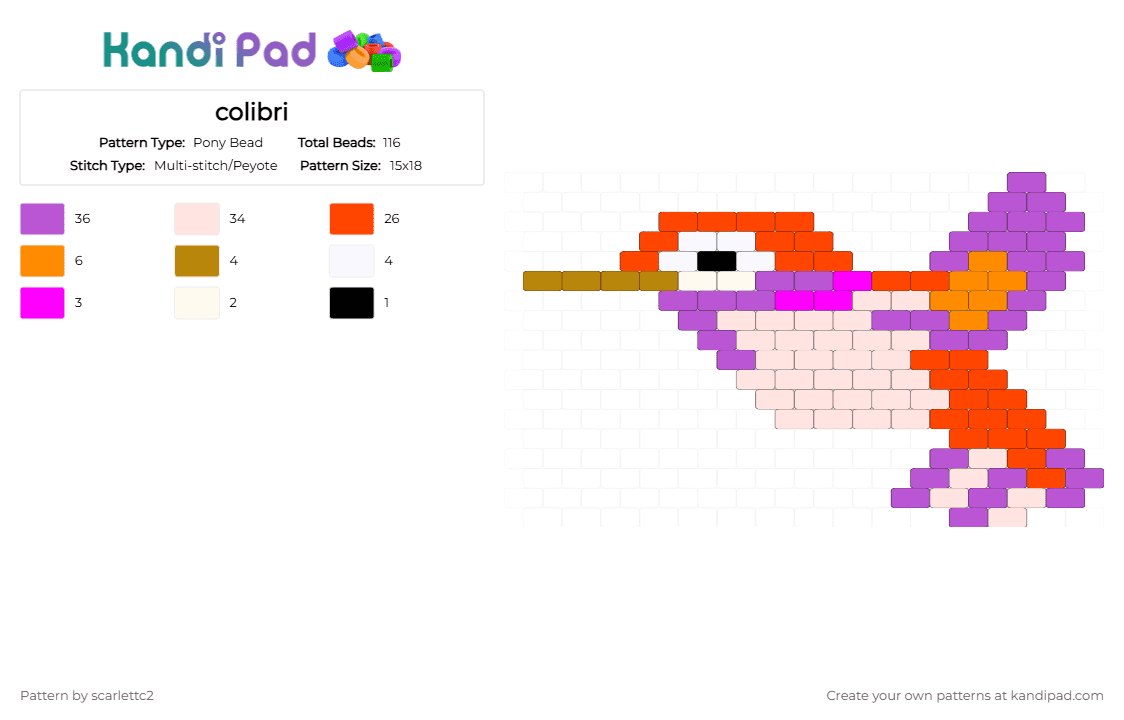 colibri - Pony Bead Pattern by scarlettc2 on Kandi Pad - pink,red