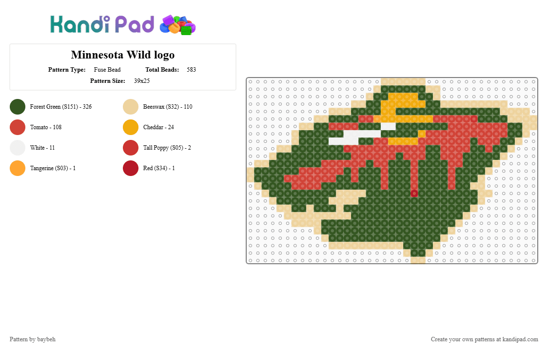 Minnesota Wild logo - Fuse Bead Pattern by baybeh on Kandi Pad - gold,hockey,sports,nhl
