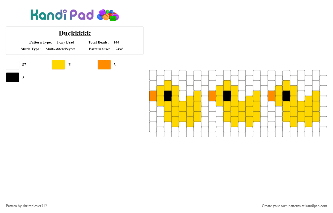 Duckkkkk - Pony Bead Pattern by shrimplover312 on Kandi Pad - white,yellow,duck,cute,summer