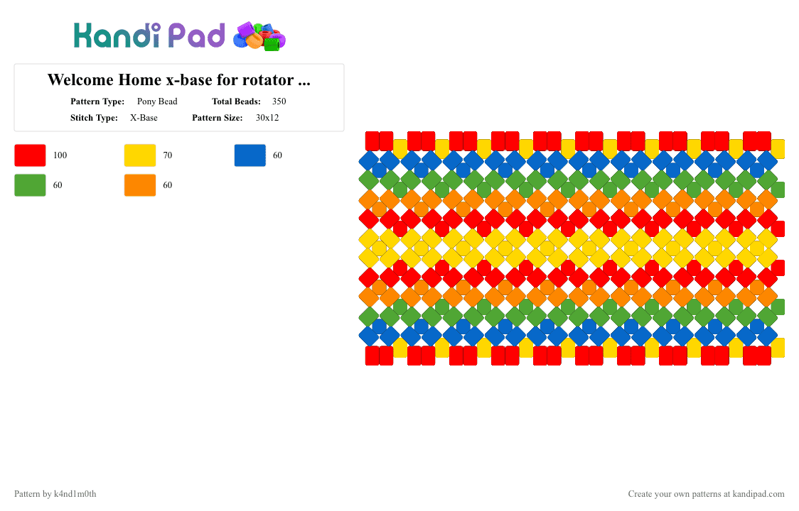 Welcome Home x-base for rotator cuff - Pony Bead Pattern by k4nd1m0th on Kandi Pad - red,yellow