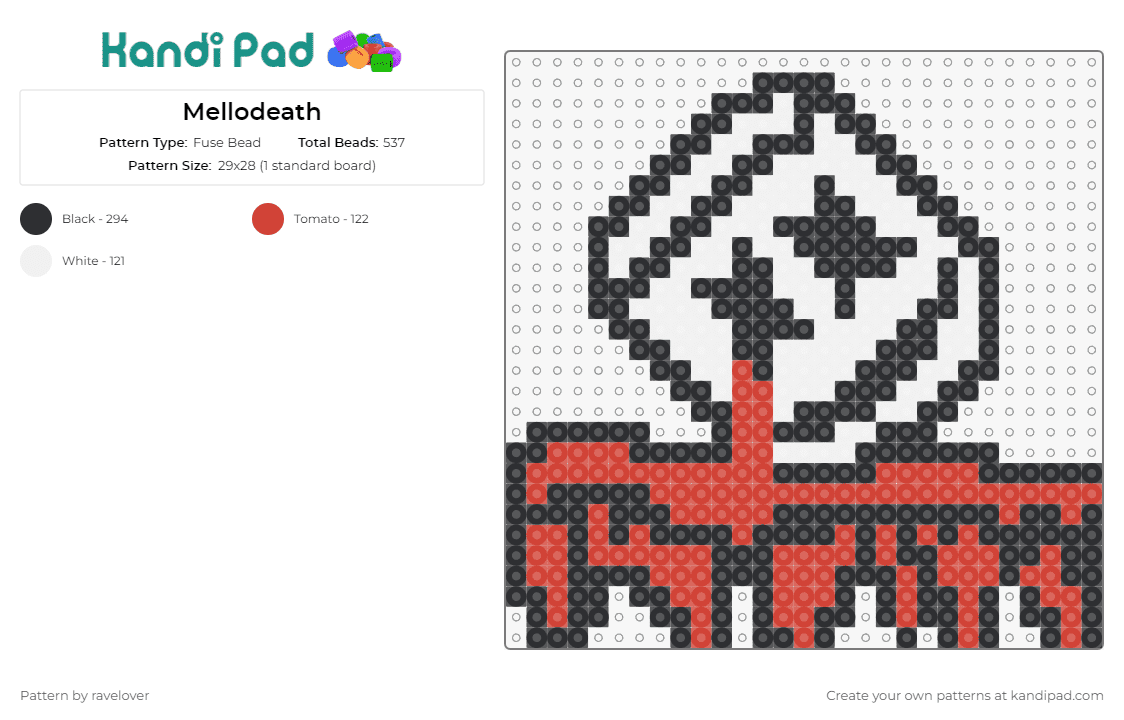 Mellodeath - Fuse Bead Pattern by ravelover on Kandi Pad - marshmello,svdden death,sudden,mellodeath,dj,music,edm,entertainment,white,red
