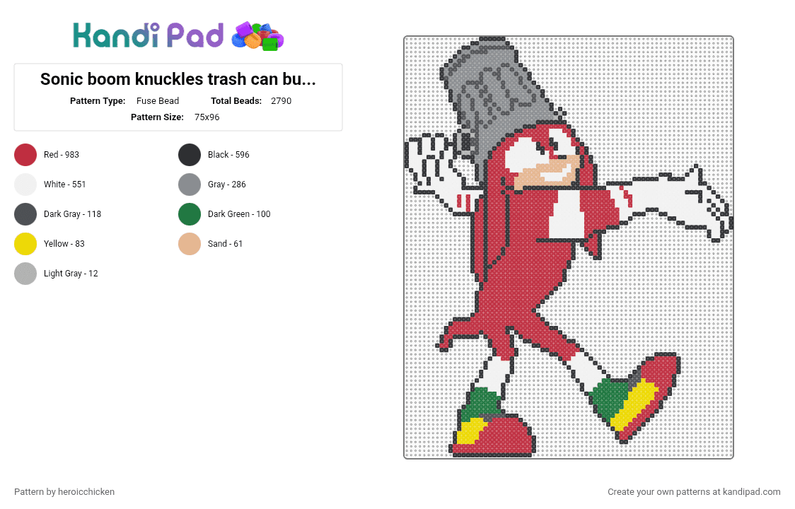 Sonic boom knuckles trash can but bigger - Fuse Bead Pattern by heroicchicken on Kandi Pad - gray,red