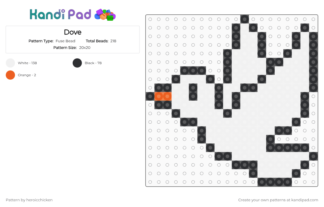 Dove - Fuse Bead Pattern by heroicchicken on Kandi Pad - white