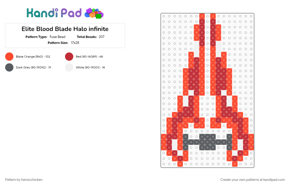 Elite Blood Blade Halo infinite - Fuse Bead Pattern by heroicchicken on Kandi Pad - cotdswords, halo, red