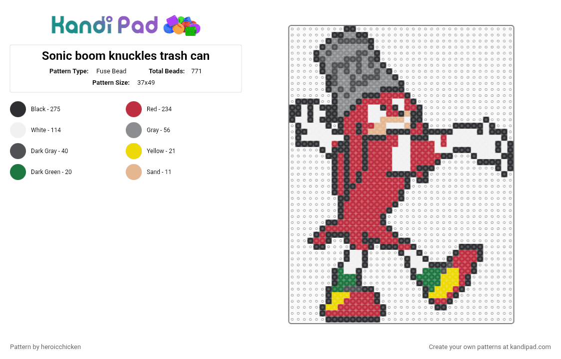 Sonic boom knuckles trash can - Fuse Bead Pattern by heroicchicken on Kandi Pad - gray,red