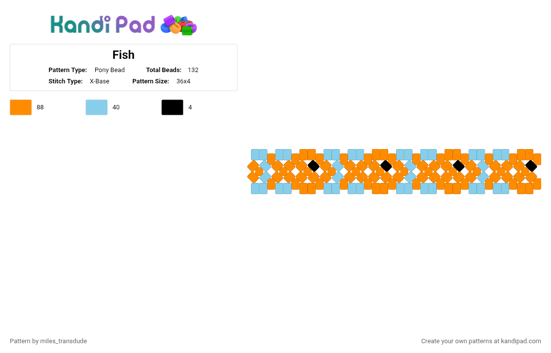 Fish - Pony Bead Pattern by miles_transdude on Kandi Pad - orange,light blue