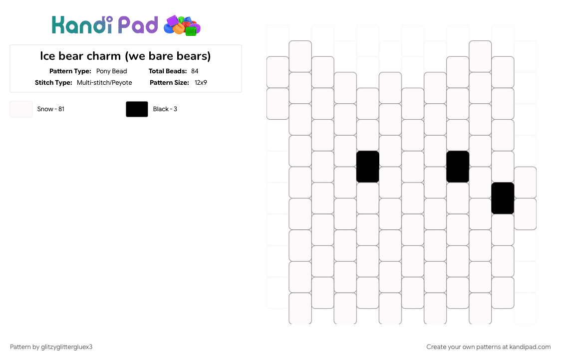 Ice bear charm (we bare bears) - Pony Bead Pattern by glitzyglittergluex3 on Kandi Pad - 