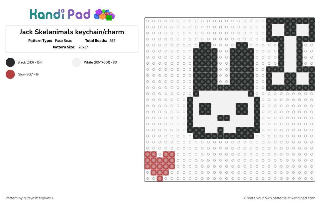 Jack Skelanimals keychain/charm - Fuse Bead Pattern by glitzyglittergluex3 on Kandi Pad - 
