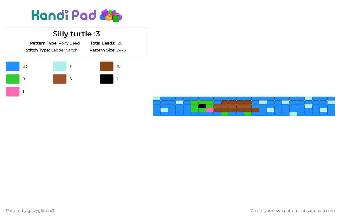 Silly turtle :3 - Pony Bead Pattern by glitzyglittergluex3 on Kandi Pad - light blue, silly, turtle