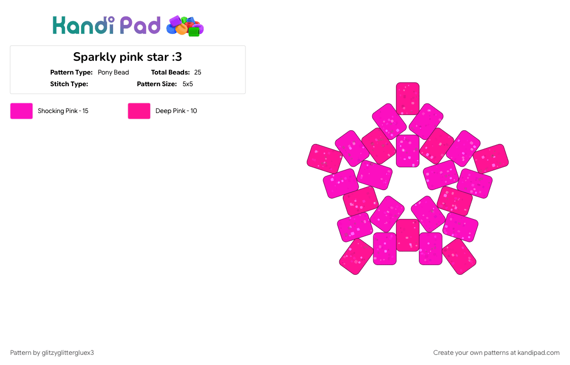 Sparkly pink star :3 - Pony Bead Pattern by glitzyglittergluex3 on Kandi Pad - 
