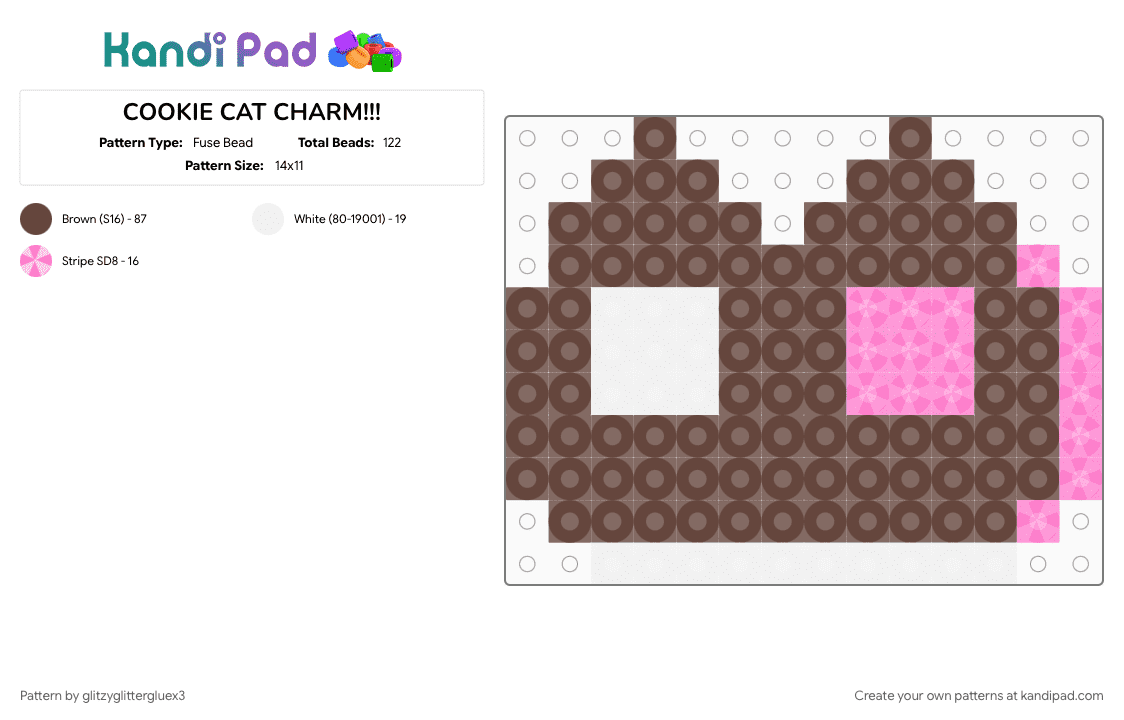 COOKIE CAT CHARM!!! - Fuse Bead Pattern by glitzyglittergluex3 on Kandi Pad - 