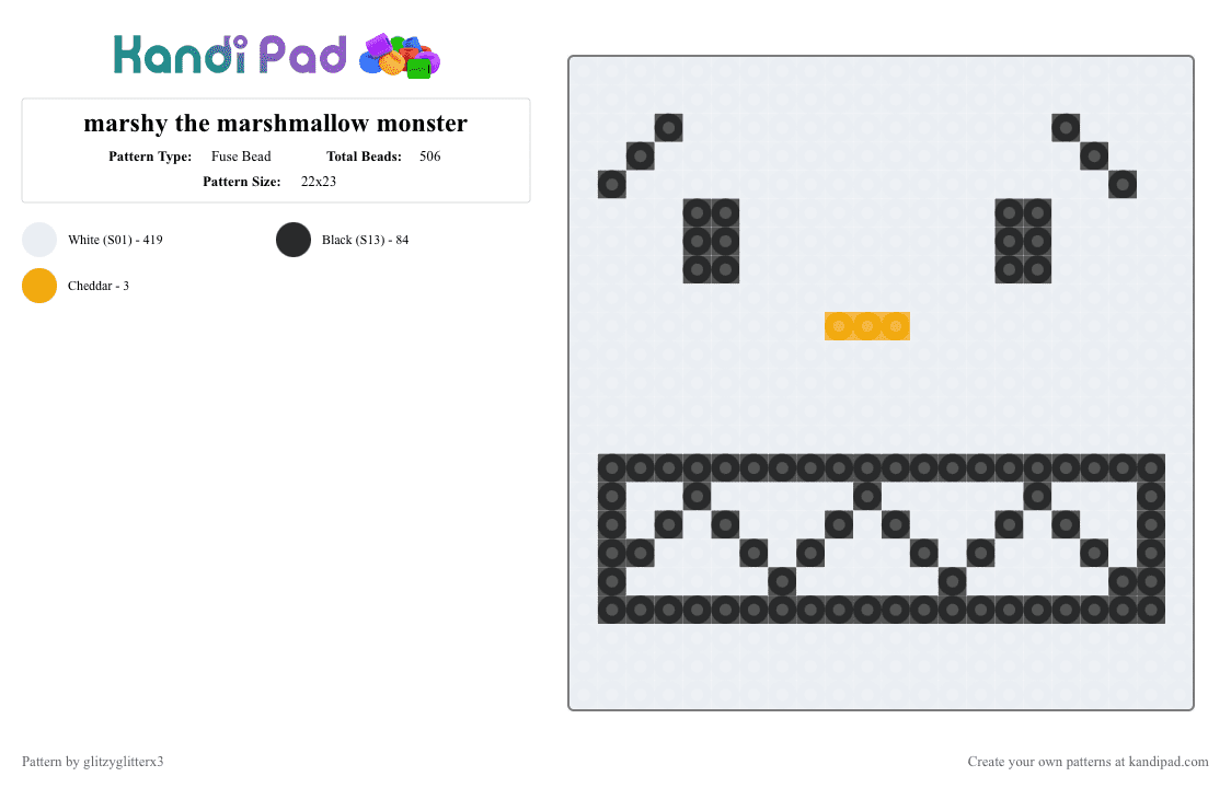 marshy the marshmallow monster - Fuse Bead Pattern by glitzyglittergluex3 on Kandi Pad - white,hoopsandyoyo,hoops,yoyo,marshy,marshmallow,monster,marshmallow monster,hoops and yoyo