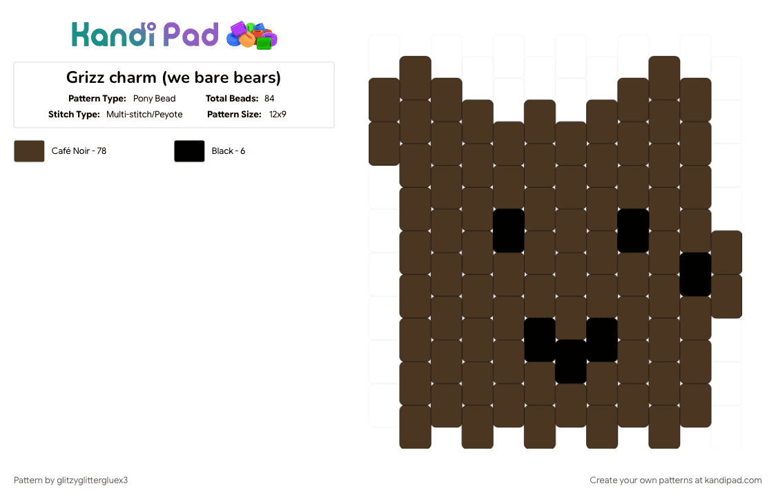 Grizz charm (we bare bears) - Pony Bead Pattern by glitzyglittergluex3 on Kandi Pad - 