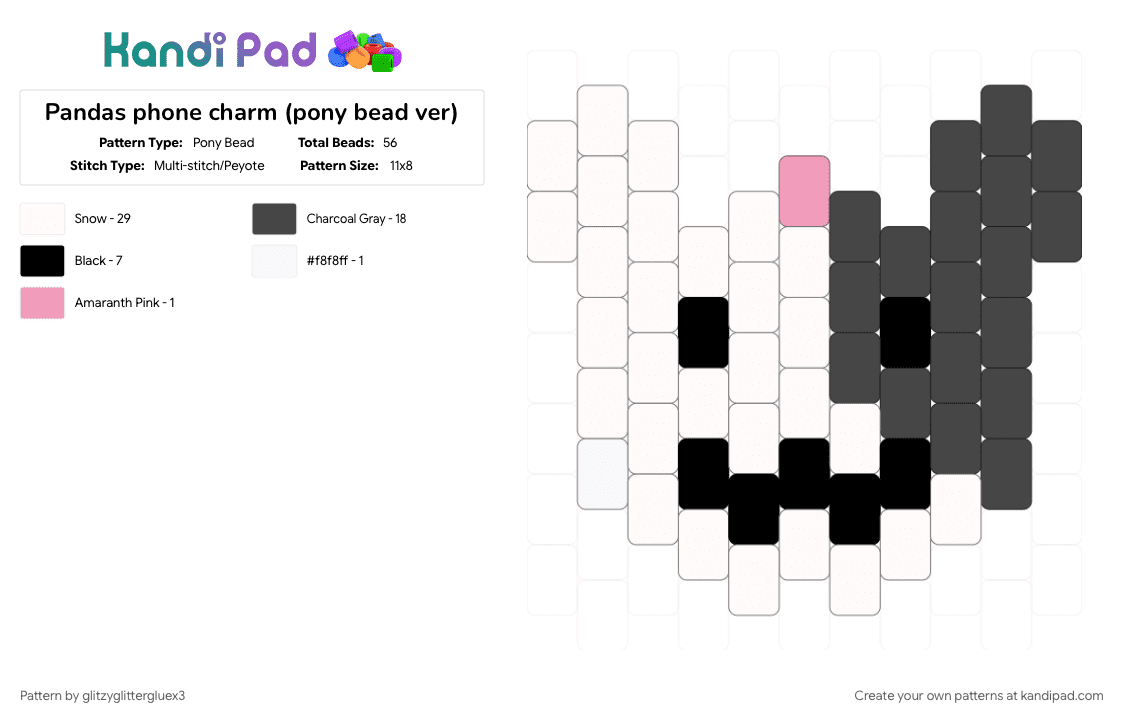 Pandas phone charm (pony bead ver) - Pony Bead Pattern by glitzyglittergluex3 on Kandi Pad - 