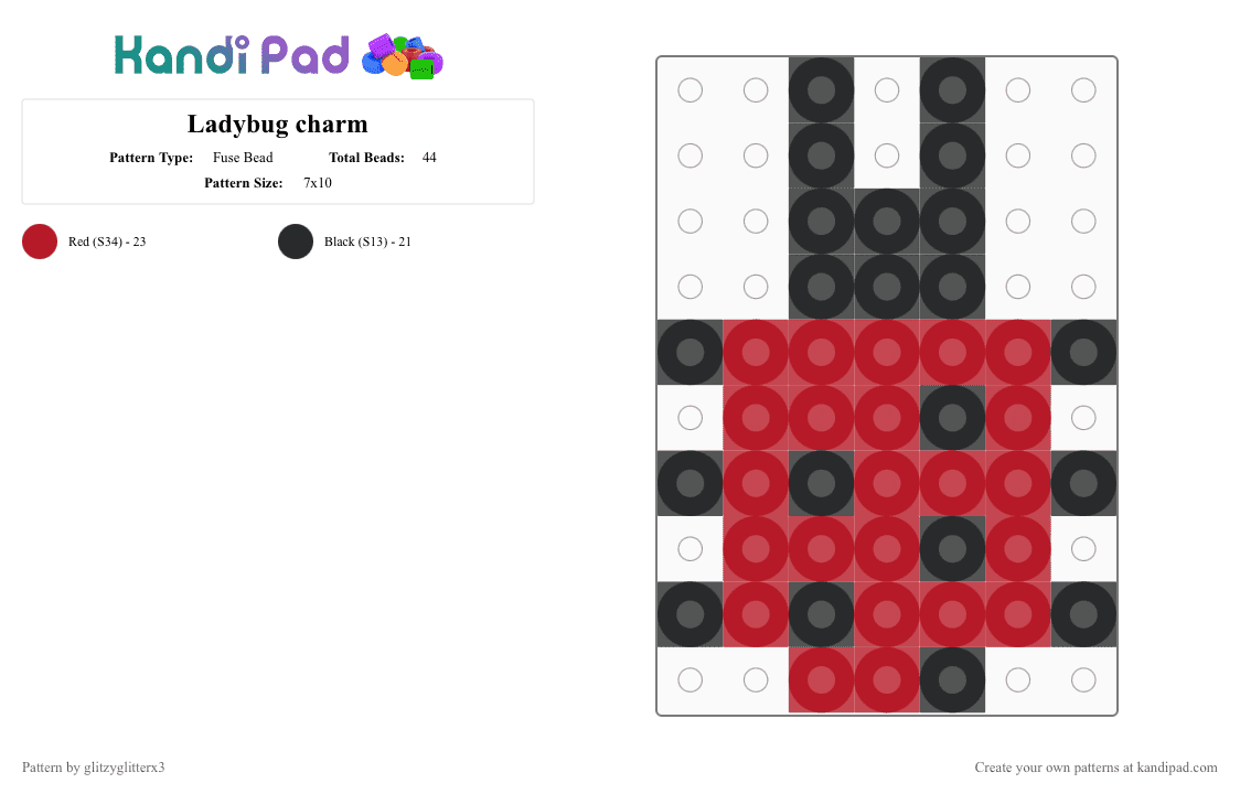 Ladybug charm - Fuse Bead Pattern by glitzyglittergluex3 on Kandi Pad - red,black