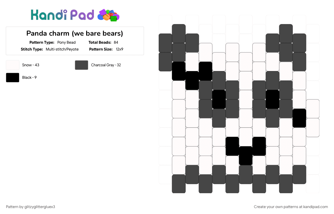 Panda charm (we bare bears) - Pony Bead Pattern by glitzyglittergluex3 on Kandi Pad - 