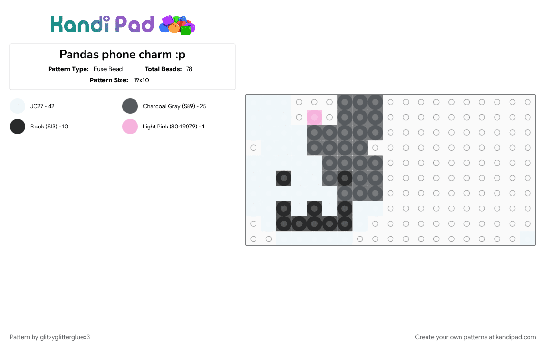 Pandas phone charm :p - Fuse Bead Pattern by glitzyglittergluex3 on Kandi Pad - 