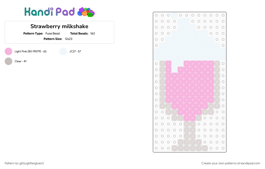 Strawberry milkshake - Fuse Bead Pattern by glitzyglittergluex3 on Kandi Pad - 