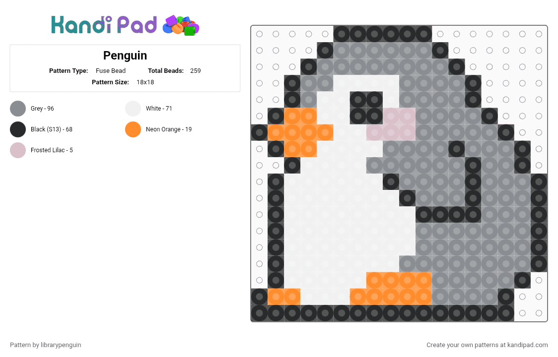 Penguin - Fuse Bead Pattern by librarypenguin on Kandi Pad - gray