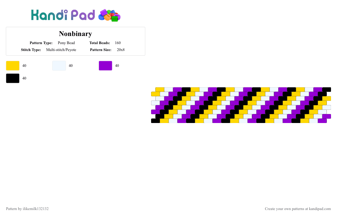 Nonbinary - Pony Bead Pattern by ilikemilk132132 on Kandi Pad - yellow,purple