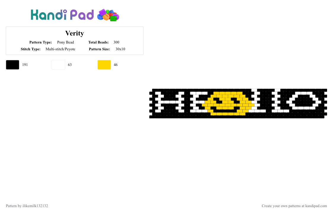 Verity - Pony Bead Pattern by ilikemilk132132 on Kandi Pad - black,white,yellow