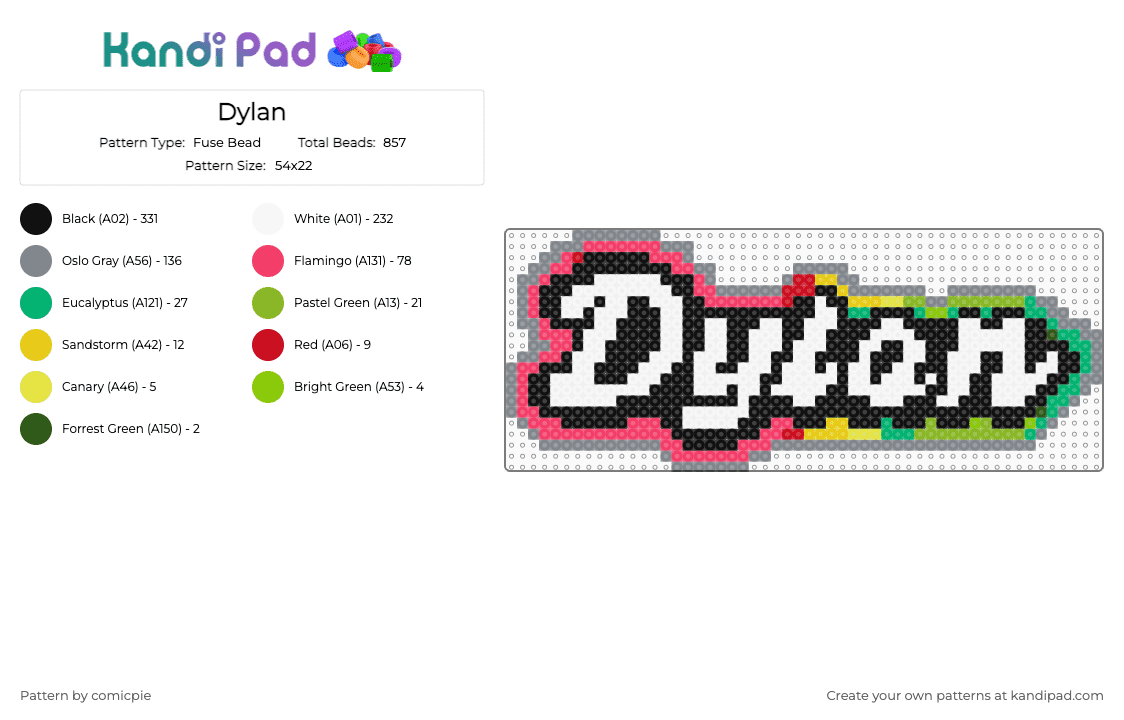 Dylan - Fuse Bead Pattern by comicpie on Kandi Pad - white,gray,red