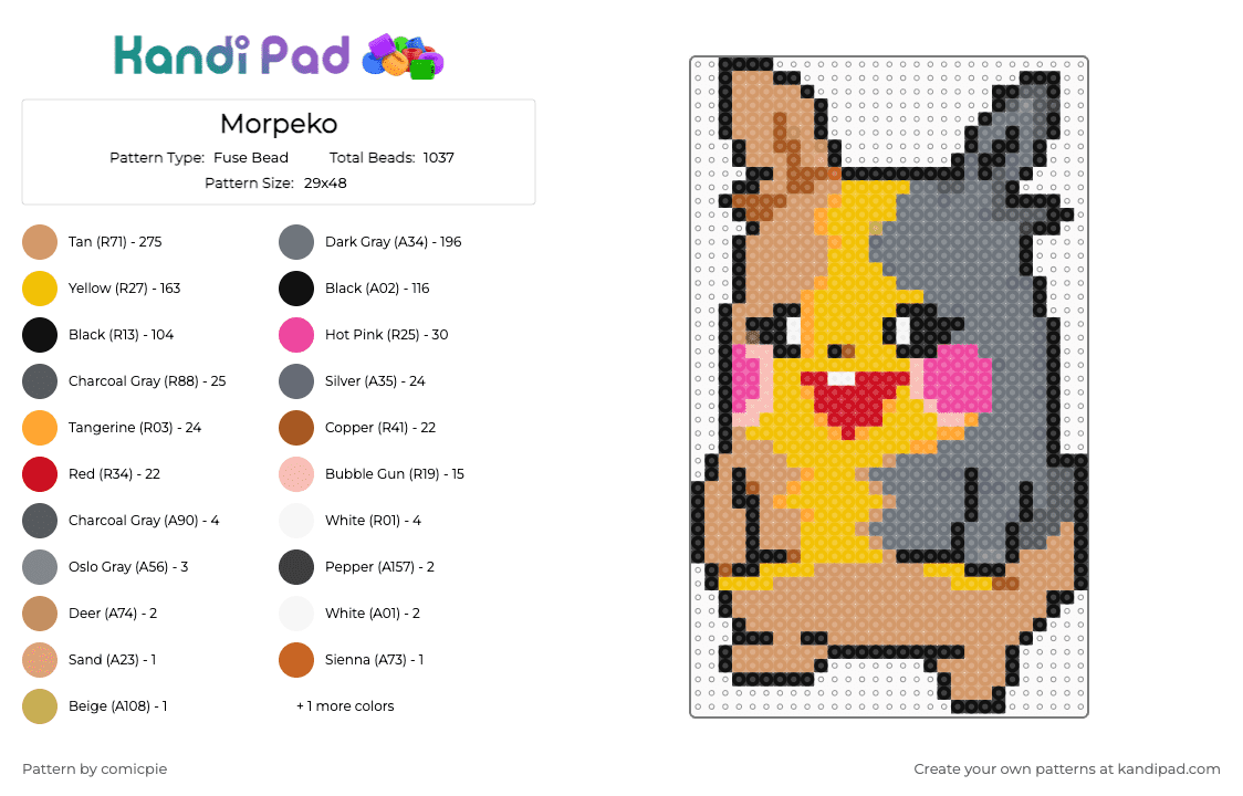 Morpeko - Fuse Bead Pattern by comicpie on Kandi Pad - beige,gray,yellow