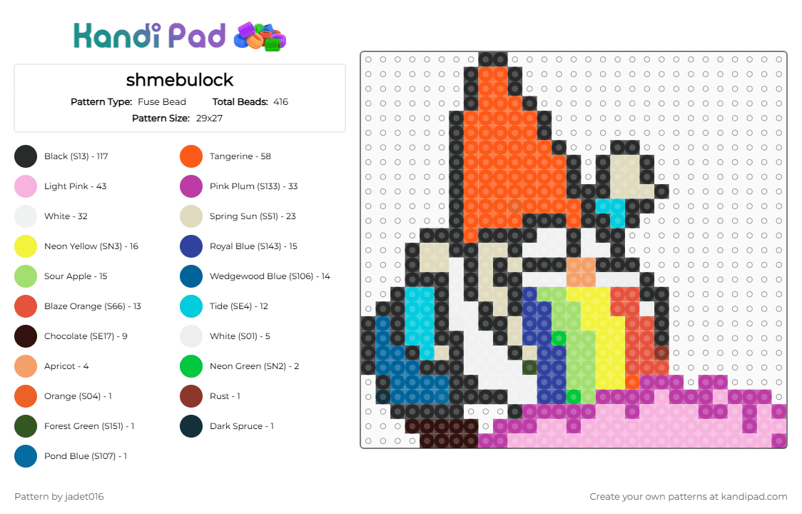 shmebulock - Fuse Bead Pattern by jadet016 on Kandi Pad - orange,beige,pink