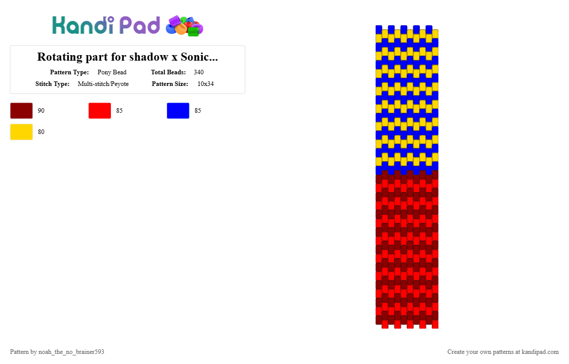 Rotating part for shadow x Sonic cuff - Pony Bead Pattern by noah_the_no_brainer593 on Kandi Pad - red