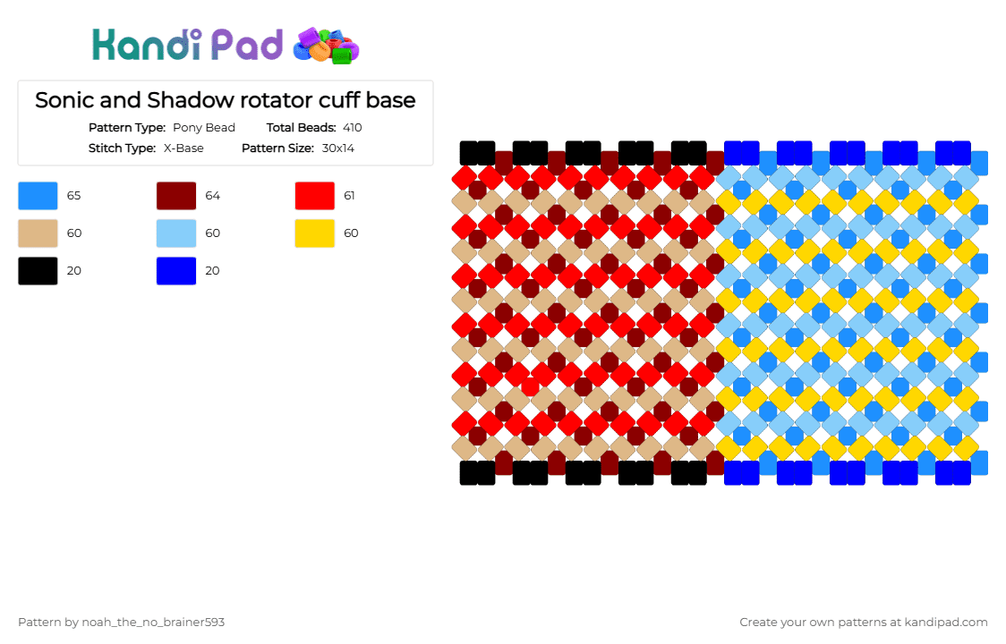Sonic and Shadow rotator cuff base - Pony Bead Pattern by noah_the_no_brainer593 on Kandi Pad - light blue, red