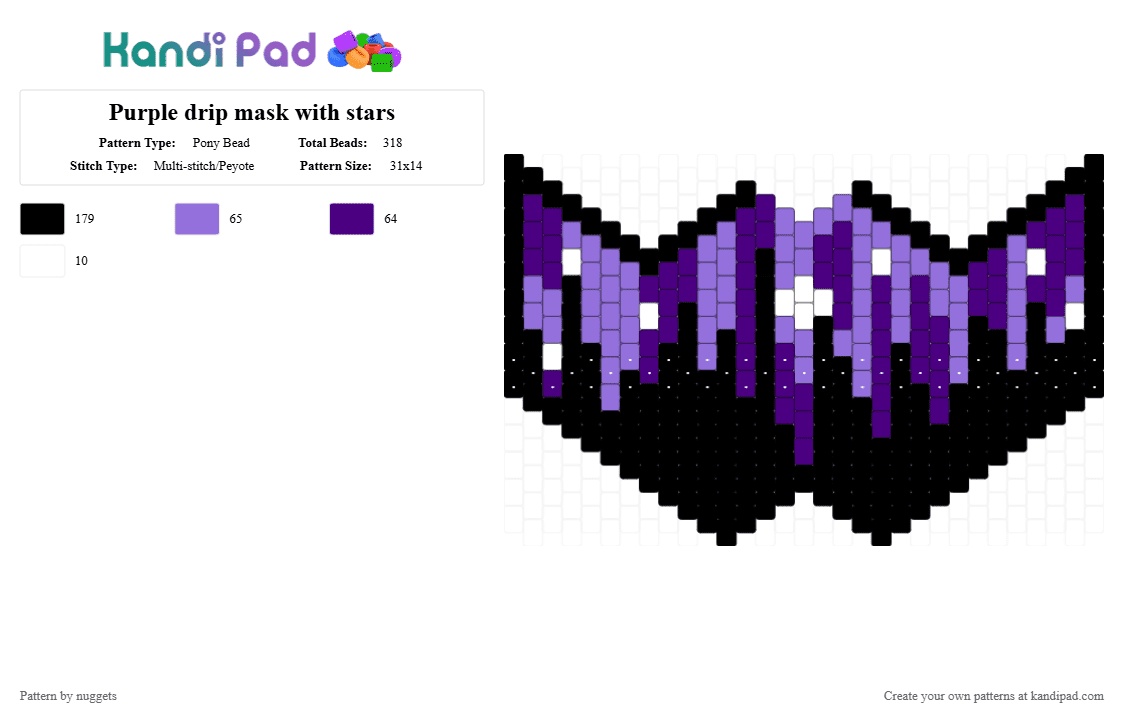 Purple drip mask with stars - Pony Bead Pattern by nuggets on Kandi Pad - purple,drip,mask,stars,black,full mask,nuggets