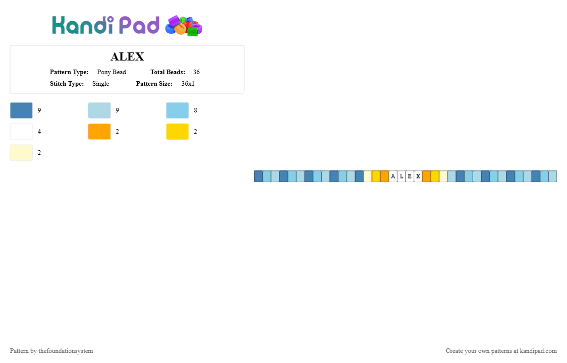 ALEX - Pony Bead Pattern by thefoundationsystem on Kandi Pad - blue, light blue